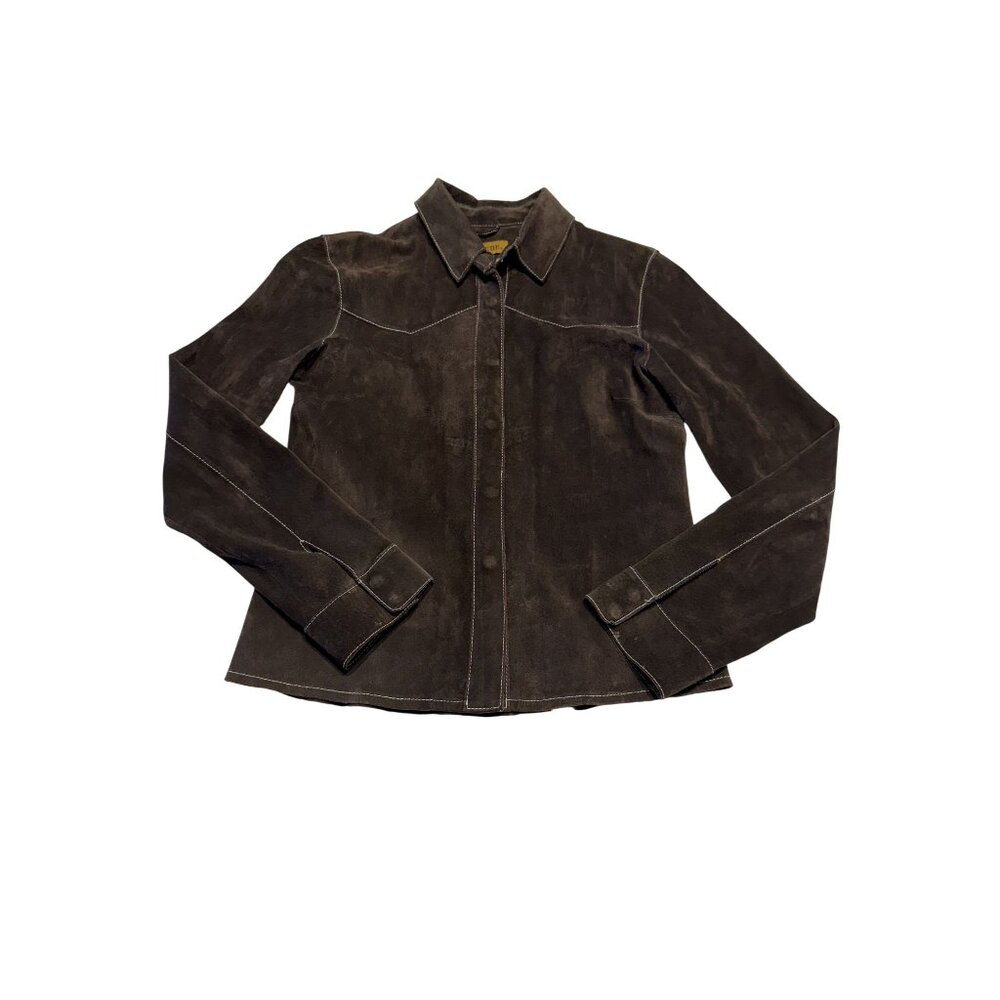 In Suede Dark Brown Long Sleeve Button Front Western Shirt Women's Small S